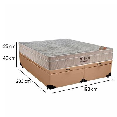 Cama Box Baú King Sintético Bipartido + Colchão Ortobom Airtech Molas Ensacadas 65x193x203 Cor:bege
