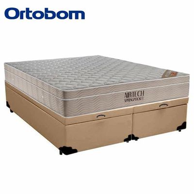 Cama Box Baú King Sintético Bipartido + Colchão Ortobom Airtech Molas Ensacadas 65x193x203 Cor:bege