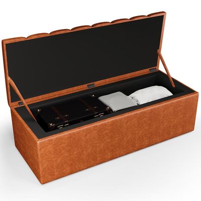Calçadeira Recamier Baú Para Cama De Casal Dália 140x50 Cm W01 Couríssimo Camel - Lyam Decor