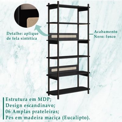 Estante 180 Cm 6 Prateleiras Pes Madeira Oslo 27965 Nero Artesano Nero