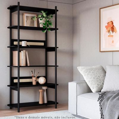Estante 180 Cm 6 Prateleiras Pes Madeira Oslo 27965 Nero Artesano Nero