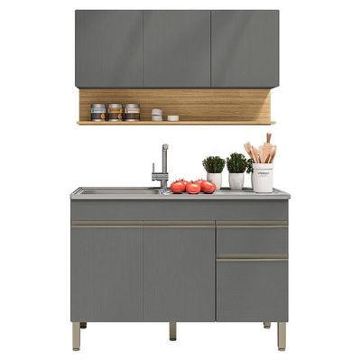Balcão Para Pia E Armário Aéreo 120 Cm Line Ktp Gris Cp Freijo