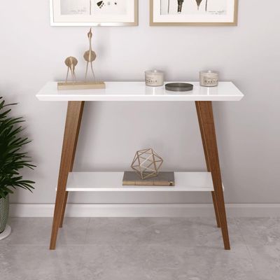 Aparador Caio 90x30 Tampo Mdf 30mm Pé Em Madeira Branco/amadeirado