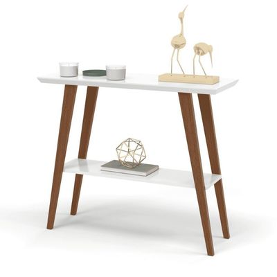 Aparador Caio 90x30 Tampo Mdf 30mm Pé Em Madeira Branco/amadeirado