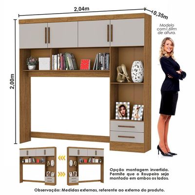 Guarda Roupa Casal Modulado 4 Portas Hercules 4 Portas 4 Gavetas Cinamomo com Off White