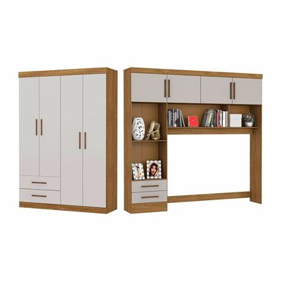 Guarda Roupa Casal Modulado 4 Portas Hercules 4 Portas 4 Gavetas Cinamomo com Off White