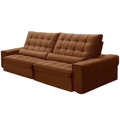 Sofá Retrátil Reclinável Para Sala 4 Lugares 290cm Nebrasca F04 Veludo Terracota - Lyam Decor