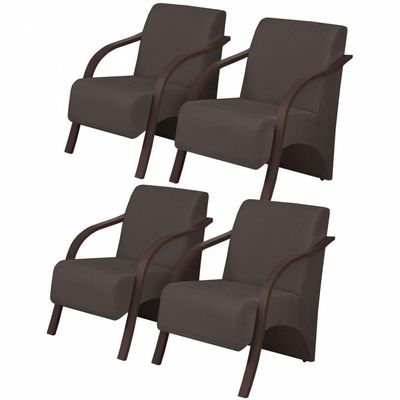 Kit 4 Poltrona 1 Lugar Vênus Braço Pé Madeira Marrom