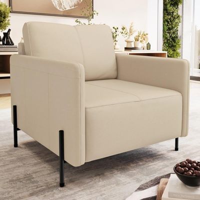 Kit 2 Poltronas Decorativa Para Sala Living Pés Industrial Domani L06 Couro Nude - Lyam Decor