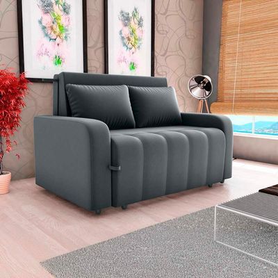 Sofá Cama Compacto 2 Lugares 1,38 Larg Amora New Matrix Veludo Cinza