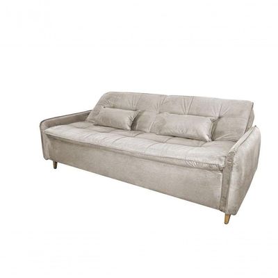 Sofá Cama 3 Lugares Casal Premium Reclinável Com Almofadas 2,06 Larg Donna Matrix Suede Bege