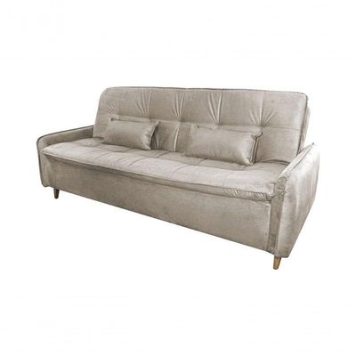Sofá Cama 3 Lugares Casal Premium Reclinável Com Almofadas 2,06 Larg Donna Matrix Suede Bege