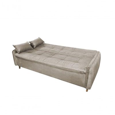 Sofá Cama 3 Lugares Casal Premium Reclinável Com Almofadas 2,06 Larg Donna Matrix Suede Bege