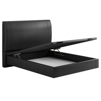 Cama Casal Baú Flutuante Com Cabeceira 140cm Spazio S04 Couríssimo Preto - Lyam Decor