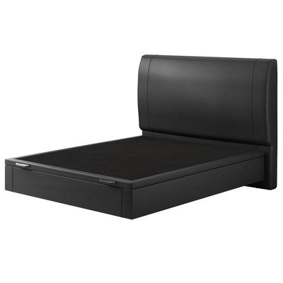 Cama Casal Baú Flutuante Com Cabeceira 140cm Spazio S04 Couríssimo Preto - Lyam Decor