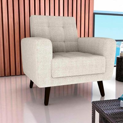 Poltrona Para Descanço Com Pés De Madeira Livia Matrix Boucle Bege