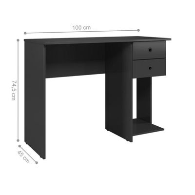 Mesa Escrivaninha Cristal C/ 2 Gaveteiro E Espaço Para Cpu Preto Fosco