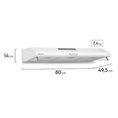 Depurador de Ar Parede Electrolux 80cm Branco com Filtro Lavável e Máscara Captadora de Ar (DE80B) 220V