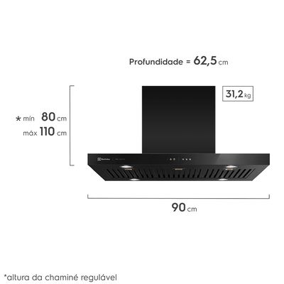 Coifa de Ilha Electrolux 90cm Preta Pro Series com Painel Touch e Filtro Baffle (90CIV) 127V