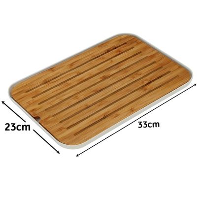 Tábua Migalheira Bege Base Bambu 33x23cm Porta Pão Bolo Salgados Lume Ou