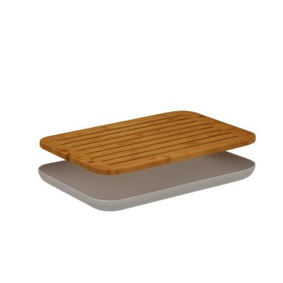 Tábua Migalheira Bege Base Bambu 33x23cm Porta Pão Bolo Salgados Lume Ou