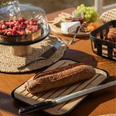 Tábua Migalheira de Bambu 33x23cm Corte Porta Pães Bolos Preto Ou Lume