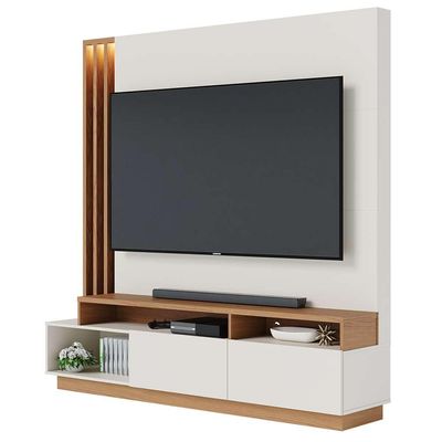 Estante Home Sala de Estar 180cm Filipina Led Off White/Freijó G73 - Gran Belo