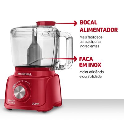 Mini Processador Turbo Pratic Mondial Vermelho 300W MP-16-R 110