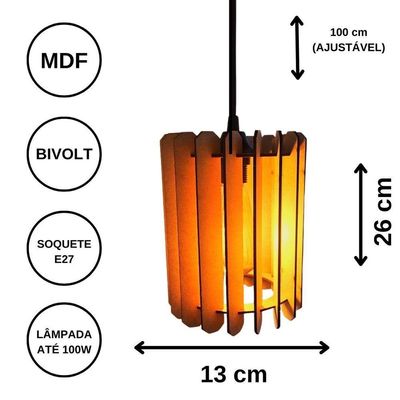 Luminária Teto Tipo Pendente Quito Mdf - Completa Cor: Preta