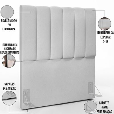 Cabeceira Cama Box Painel Solteiro 100 cm Dália W01 Linho Cinza - Lyam Decor