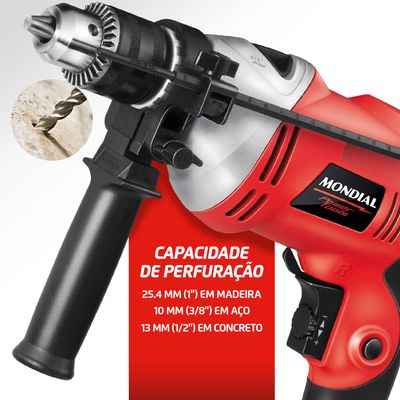 Furadeira de Impacto Mondial Preto e Vermelho 500W FFI-04 110