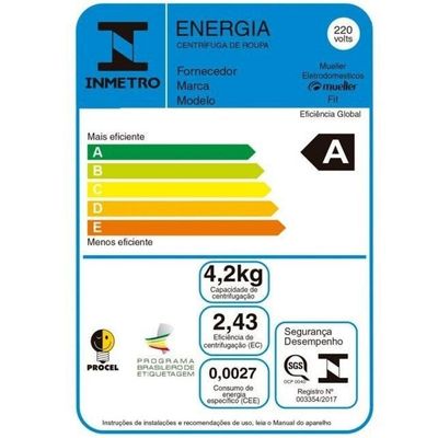 Centrífuga De Roupas Mueller Fit 12,6Kg De Roupa Molhada Preta - 110V 110V