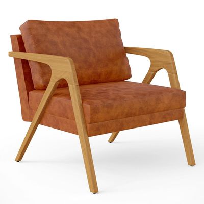 Kit 02 Poltronas Decorativa Para Sala Pietra Estrutura De Madeira L02 Couríssimo Camel - Lyam Decor