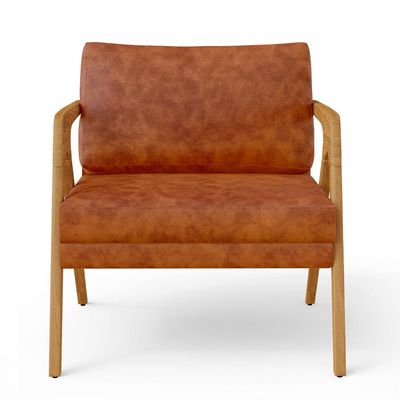Kit 02 Poltronas Decorativa Para Sala Pietra Estrutura De Madeira L02 Couríssimo Camel - Lyam Decor