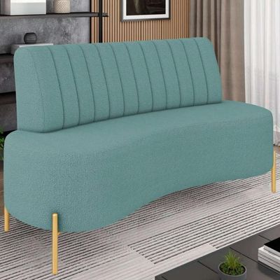 Sofá 2 Lugares 135cm Pés Aço Dourado Tamar Boucle Azul Z08 - Mpozenato