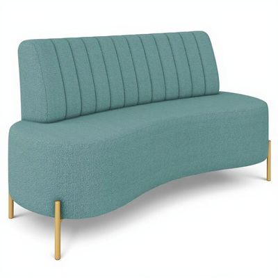 Sofá 2 Lugares 135cm Pés Aço Dourado Tamar Boucle Azul Z08 - Mpozenato