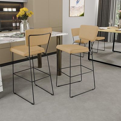Kit 06 Banquetas Alta Cozinha Sala De Jantar Base Aço Fixa Allana L02 Linho Bege Escuro - Lyam Decor
