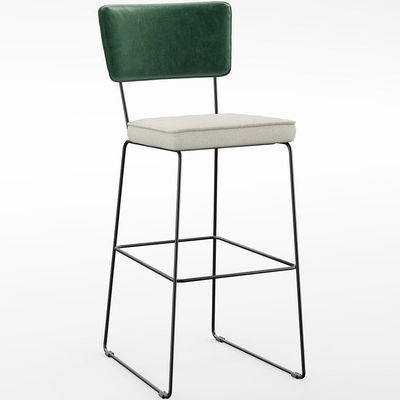 Kit 02 Banquetas Altas Sala De Jantar Fixa Allana L02 Facto Verde Musgo Linho Champagne - Lyam Decor