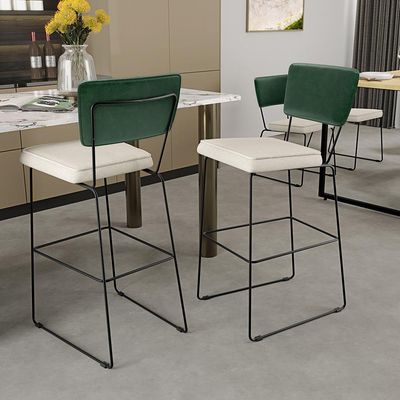 Kit 02 Banquetas Altas Sala De Jantar Fixa Allana L02 Facto Verde Musgo Linho Champagne - Lyam Decor
