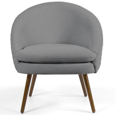 Kit 02 Poltronas Decorativas Fixa Pés Palito Rafa D02 Tressê Linho Cinza C-416 - Lyam Decor