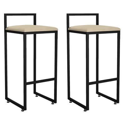 Kit 02 Banquetas Altas Para Cozinha Sala de Jantar Hanna L02 Preto Suede Bege - Lyam Decor