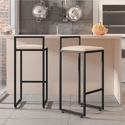 Kit 02 Banquetas Altas Para Cozinha Sala de Jantar Hanna L02 Preto Suede Bege - Lyam Decor