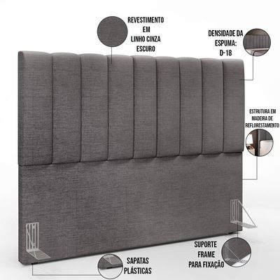 Kit Cabeceira Cama Box Casal Queen 160cm Calçadeira Baú Dália W01 Linho Cinza Escuro - Lyam Decor
