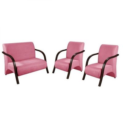 Kit 3 Peças Poltrona Decorativa Sevilha Sala Suede Rosa