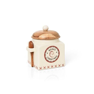 Pote Decorativo Copa E Cia Versailles Natalino Em Cerâmica Artesanal Merry Christmas - 13 X 15 Cm