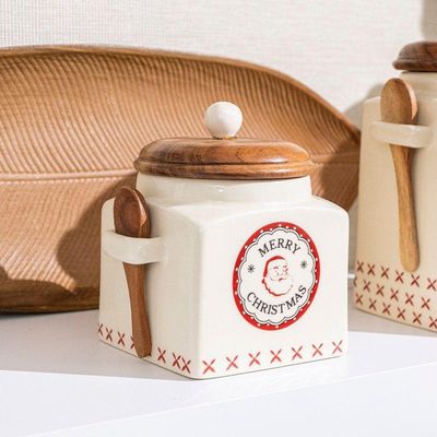 Pote Decorativo Copa E Cia Versailles Natalino Em Cerâmica Artesanal Merry Christmas - 13 X 15 Cm