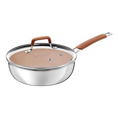 Frigideira Tramontina Funda Com Tampa Romagna Aço Inox E Alumínio Com Revestimento Cerâmico Marfim 24cm