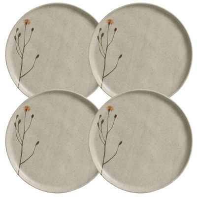 Jogo 4 Pratos Rasos Cerâmica 27cm Porto Brasil Campestre Stoneware Decorada