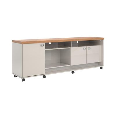 Bancada Dallas Suporte Para Tvs C/ 3 Portas E Nichos - Off White Perolizado/jequitiba