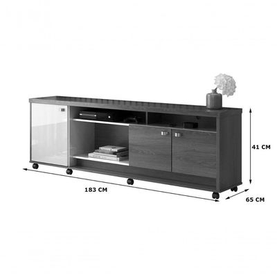 Bancada Dallas Suporte Para Tvs C/ 3 Portas E Nichos - Off White Perolizado/jequitiba